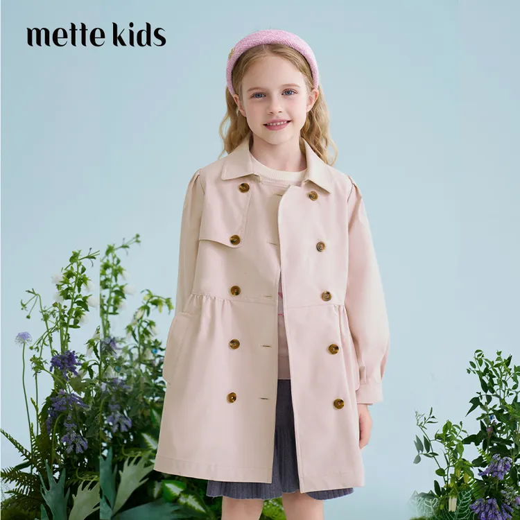 mettekids儿童风衣2025春季新款女童中长款英伦风洋气童装外套