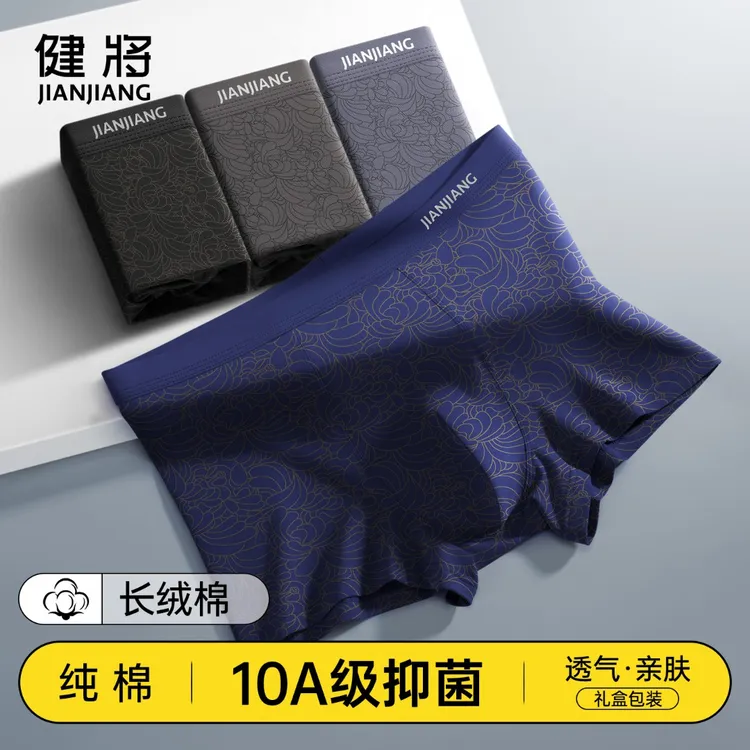 健将纯棉男士内裤男生新款抗菌平角裤男式大码透气品牌四角短裤衩