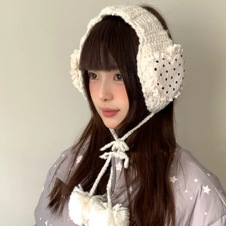 韩系甜美爱心波点加绒耳罩女冬季加厚防寒耳套户外护耳保暖耳捂子