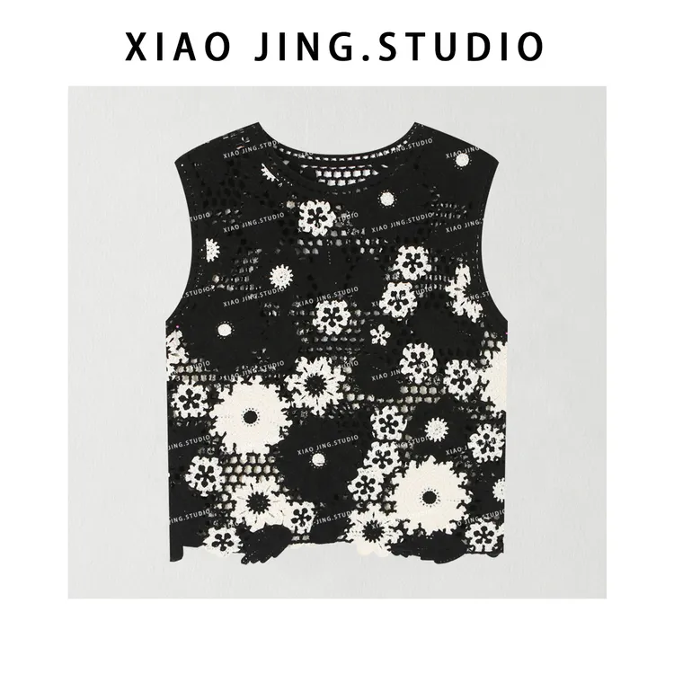 欧尼私服【立体花朵马甲】2025早秋简约百搭圆领上衣 2508C5014