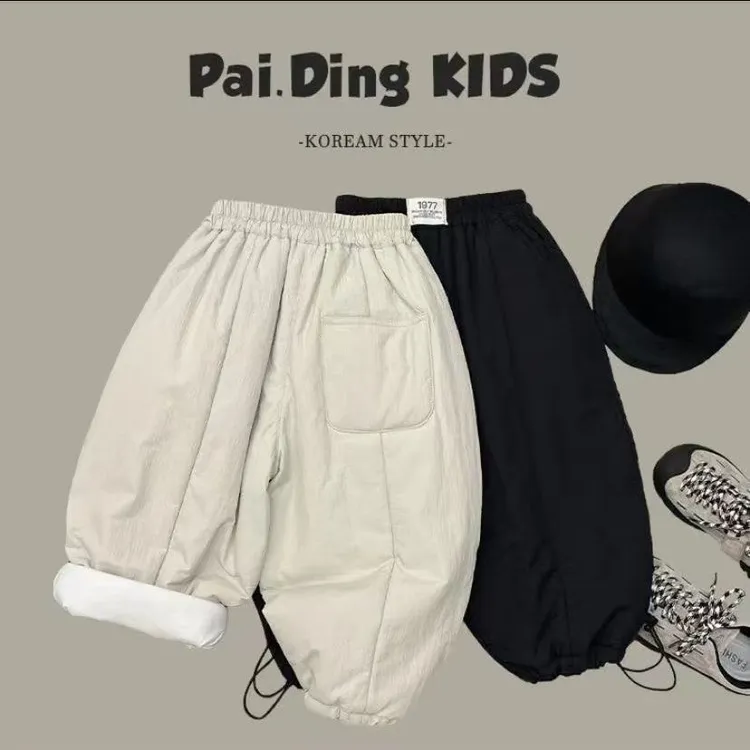 主播专属男童女童加绒休闲裤冬季保暖长裤儿童宝宝百搭防水耐脏松紧腰棉裤