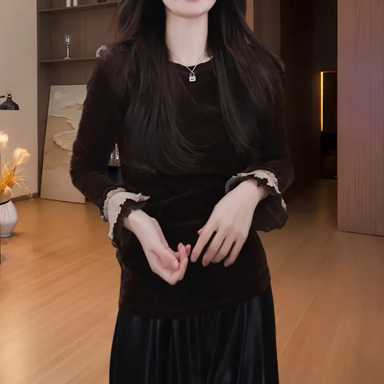 设计感长袖圆领打底衫t恤女秋冬新款设计感时尚洋气减龄修身上衣