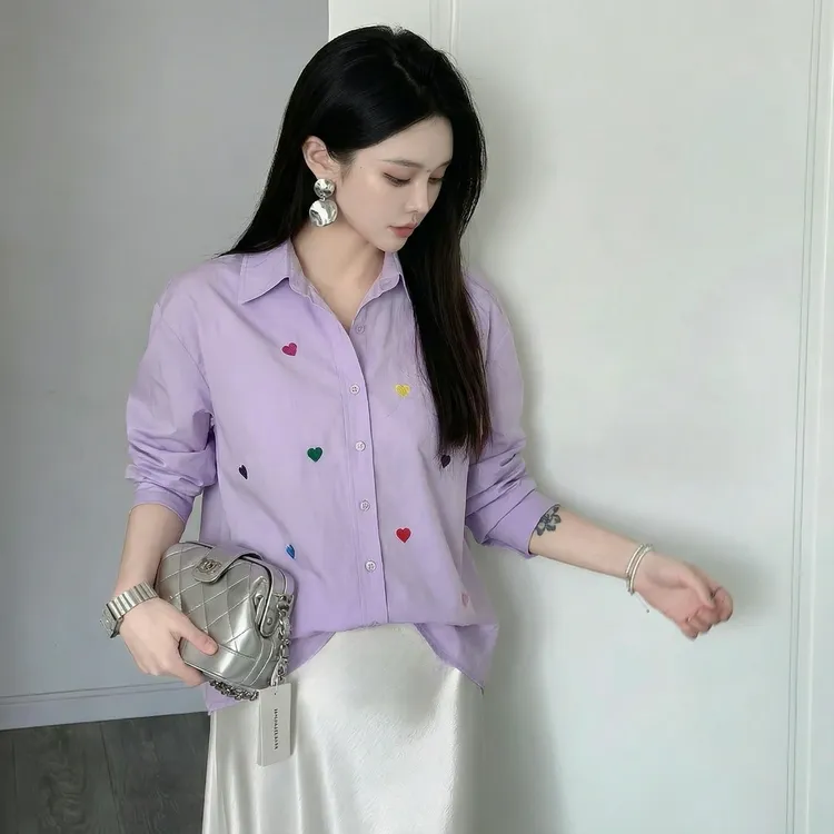 FANRUI/泛芮「逸彩心章」爱心印花宽松百搭简约洋气长袖衬衫B19851