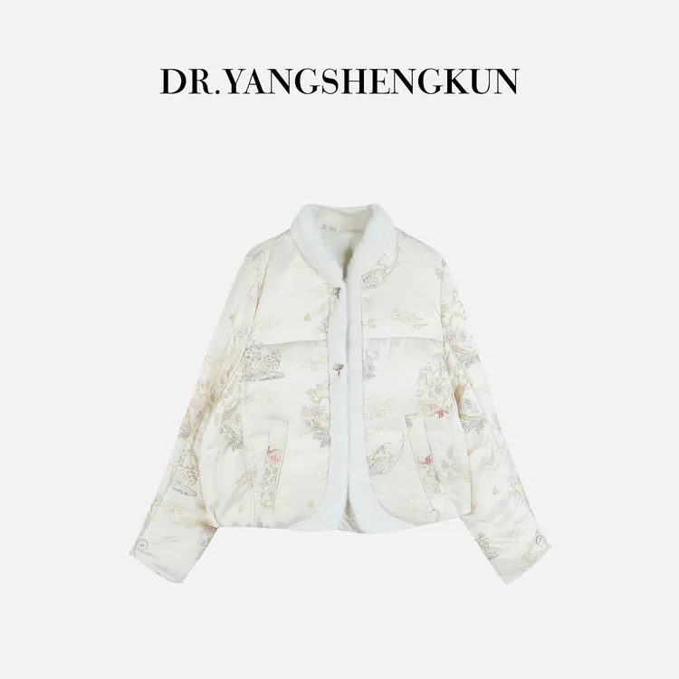 杨圣坤2025新品桃花源记'桑蚕丝拼接水貂90白鹅绒外套ES25101126
