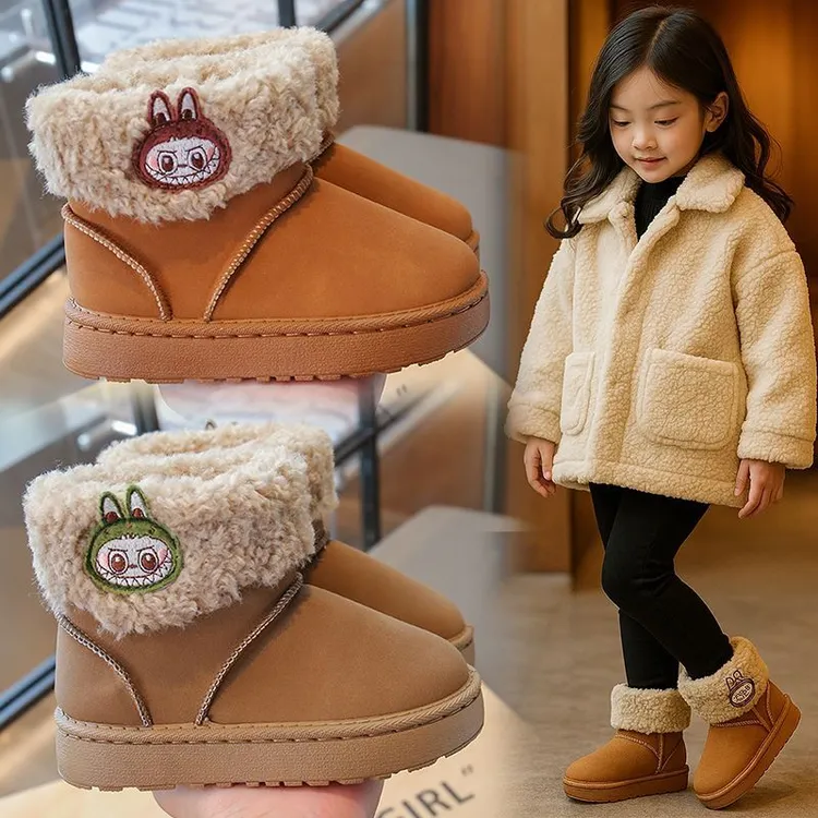 儿童拉布布雪地靴2025冬季新款男童鞋子女童靴子加绒加厚大棉鞋子