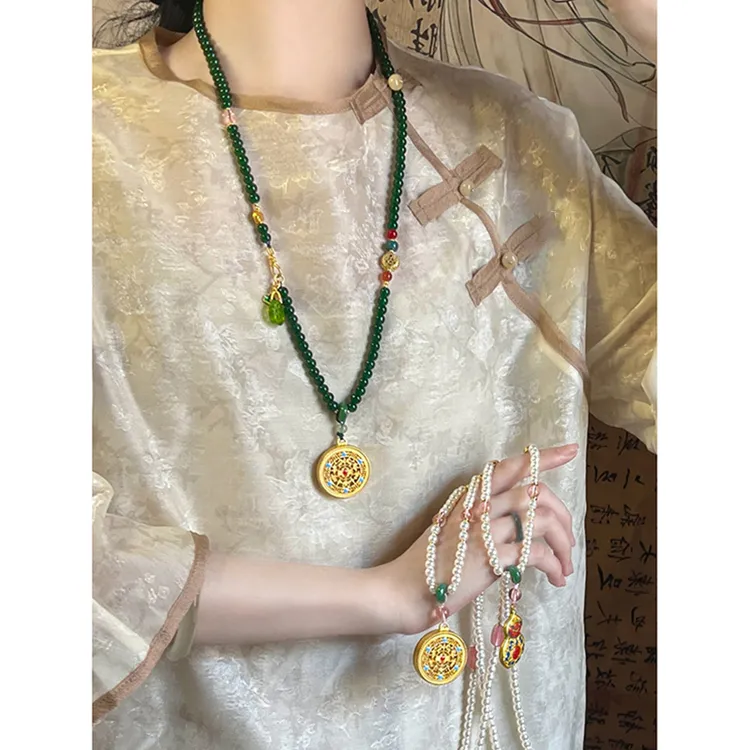 铜合金项链 新中式复古串珠项链女马面裙旗袍毛衣链民族风配饰潮