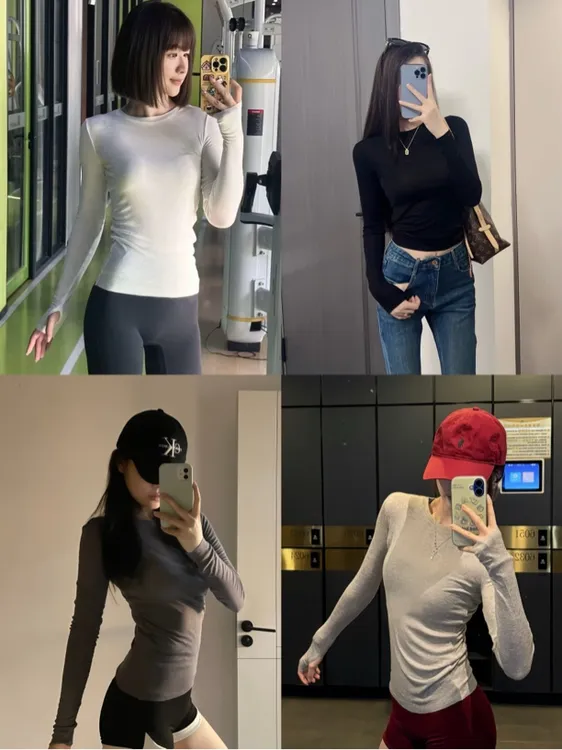 修身型纯欲风螺纹美丽奴长袖T恤紧身百搭短款秋冬圆领