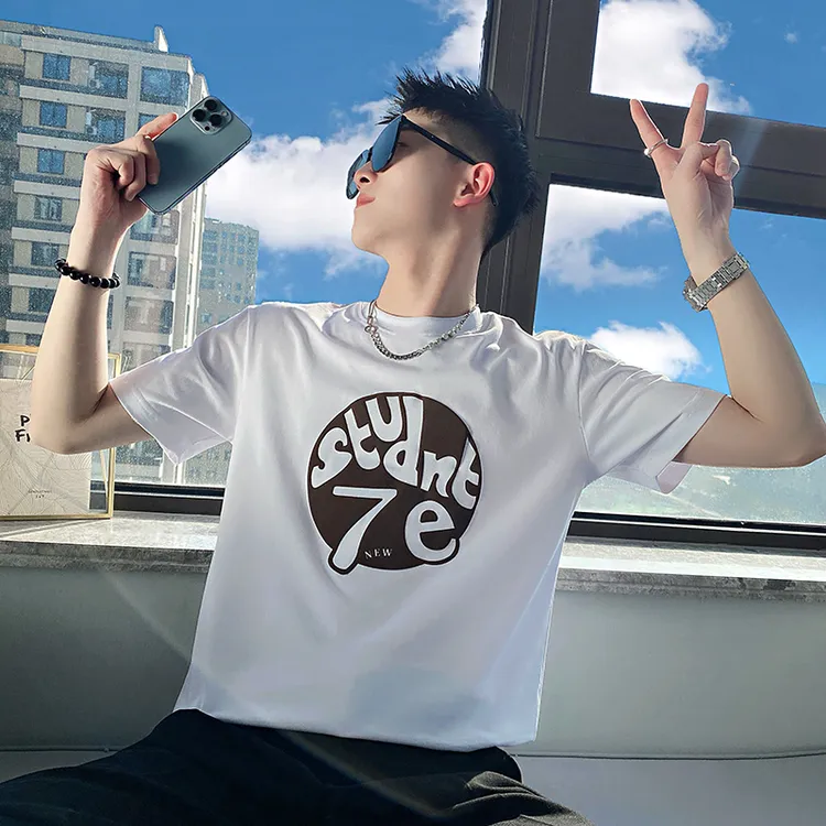 男士短袖夏季潮牌ins圆领印花半袖休闲上衣2025新款潮牌痞帅t恤衫