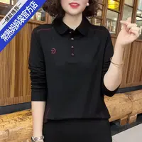 B117春秋新款长袖T恤女妈妈装纯色秋衣刺绣翻领衫气质上衣