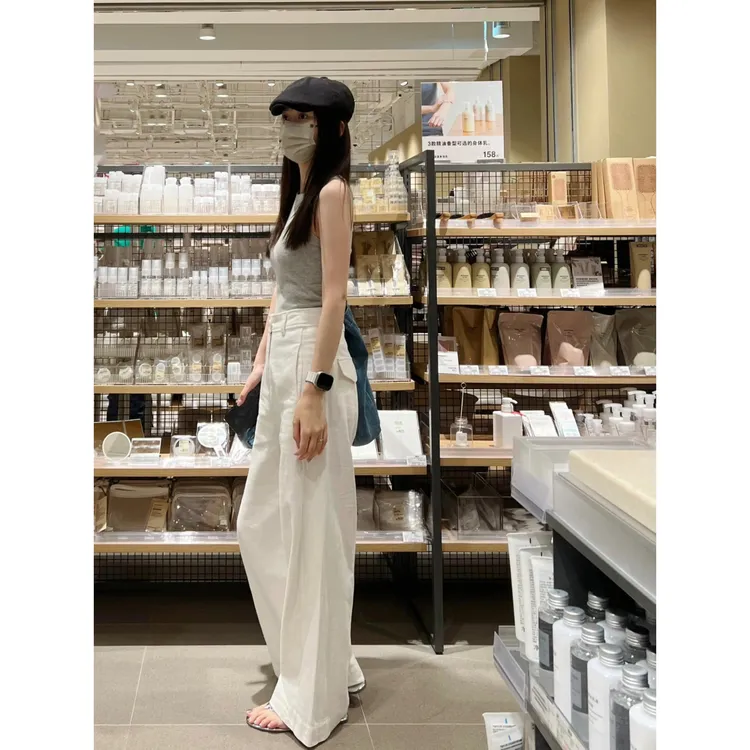 裤长112cm高个子老钱风白色棉麻阔腿裤女夏高腰松弛感休闲加长裤