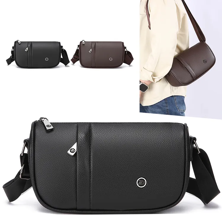 中年棕色朋克风男士斜挎夏季欧美风欧若精灵风休闲百搭单肩男包