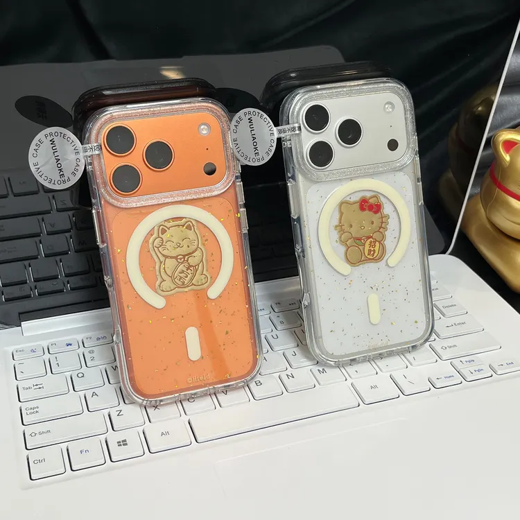 磁吸双层招财猫硅胶一体ai拍照按键适用苹果iPhone17promax手机壳
