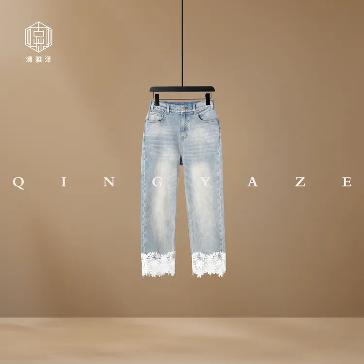 夏日小雏菊！镂空蕾丝新中式牛仔裤！GZ5687