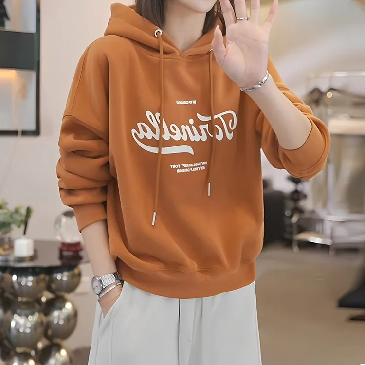 欧货加绒连帽卫衣潮大码女款女装宽松百搭减龄休闲帽衫上衣洋气