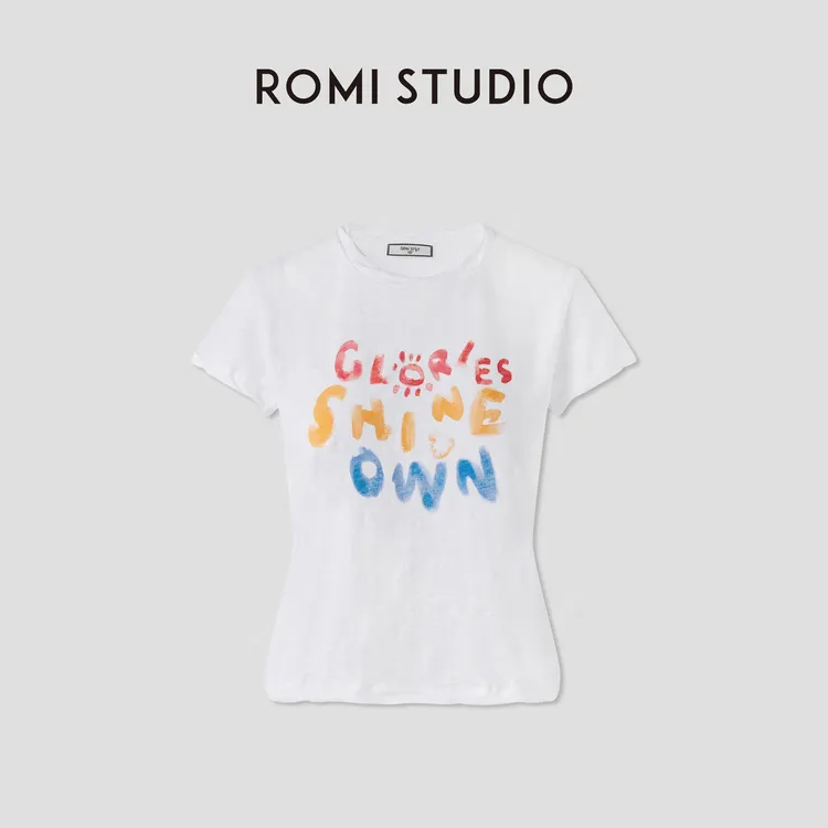 ROMI STUDIO“童趣系列”撞色涂鸦印花竹节棉圆领短袖T恤RWCRSY4475