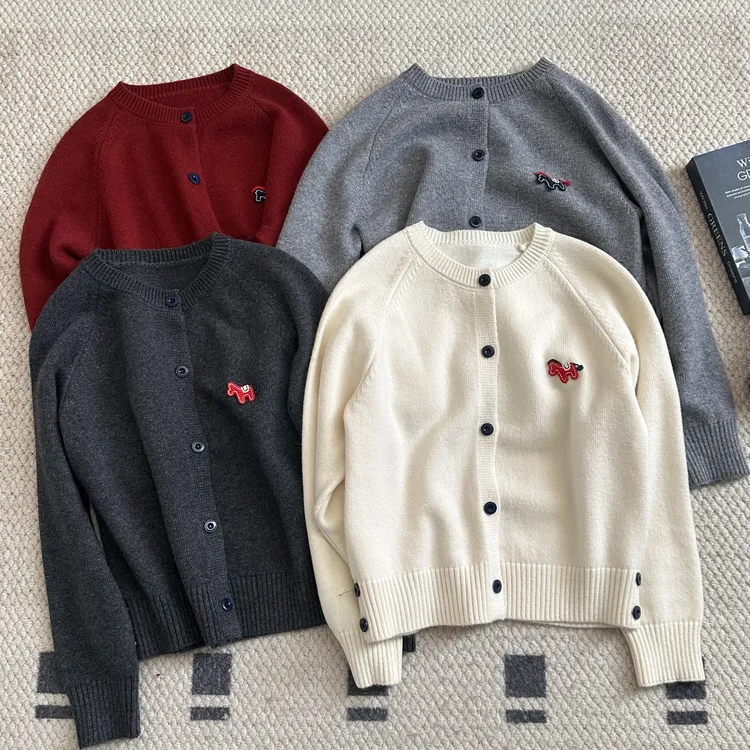 【米可家】撞色纽扣小彩马加厚毛衣开衫796