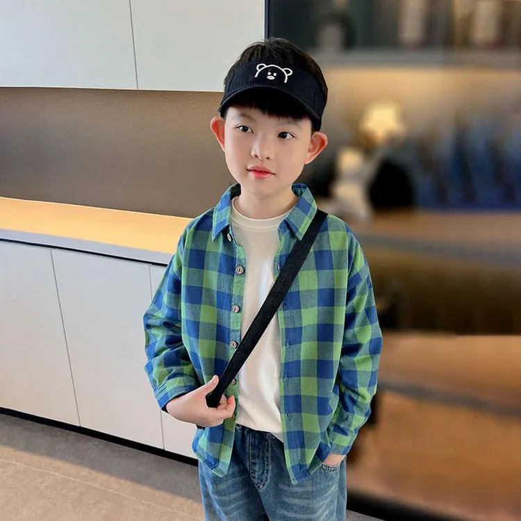 FAVMARTHA儿童秋装男童格子衬衣洋派2025新款中大童薄开 衫男孩长