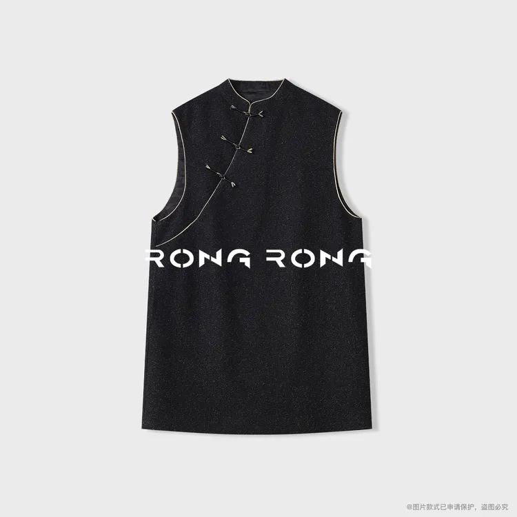 溶溶【繁星金粉】RONGRONG 绵羊毛混纺立领斜襟盘扣连衣裙25C8683