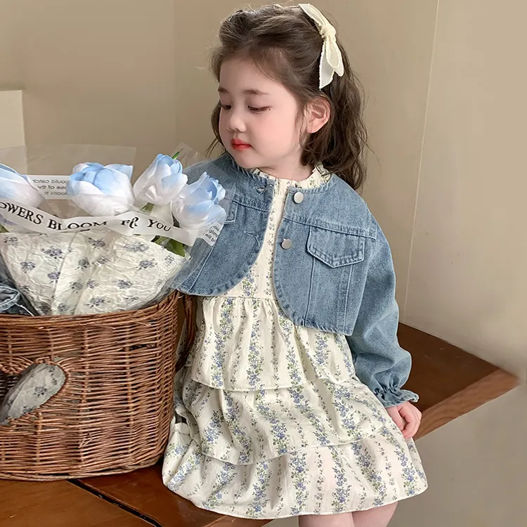 女童春装连衣裙2025新款洋气时髦宝宝牛仔外套春秋儿童公主裙套装