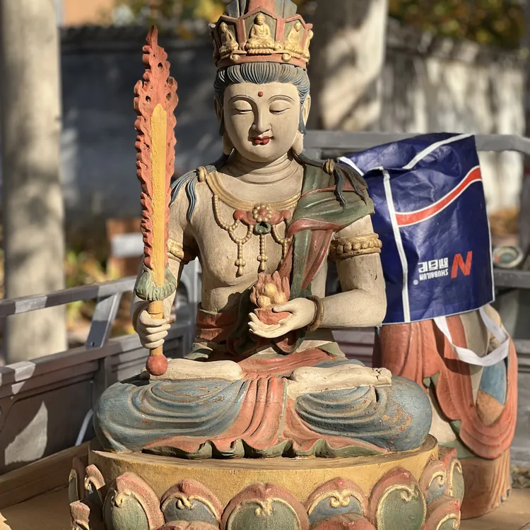 楠木彩绘虚空藏菩萨高1米不包邮摆件工艺品