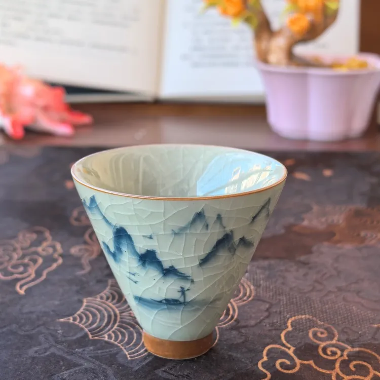 纹斗笠茶杯复古设计家用功夫茶道品茗主人杯