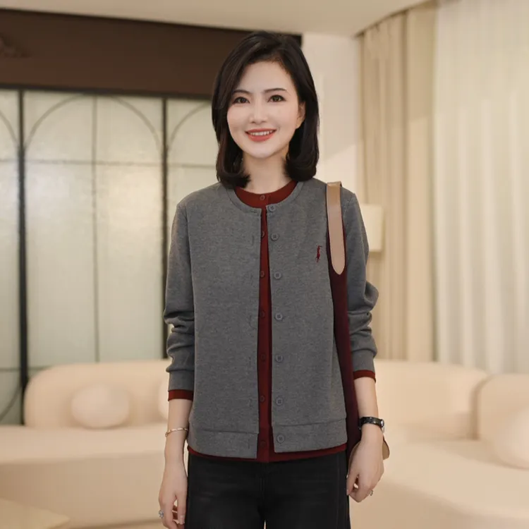 【假两件开衫】枫竺阿楠anan休闲通勤圆领上衣女秋棒球服开衫外套