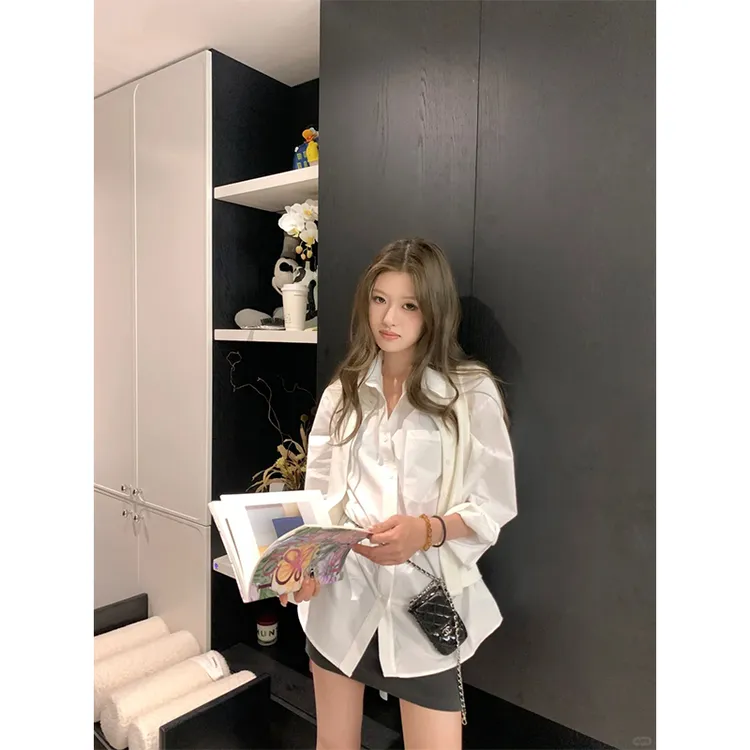 2025春季新款时尚高级感宽松长袖衬衫女高腰百搭显瘦半身裙两件套