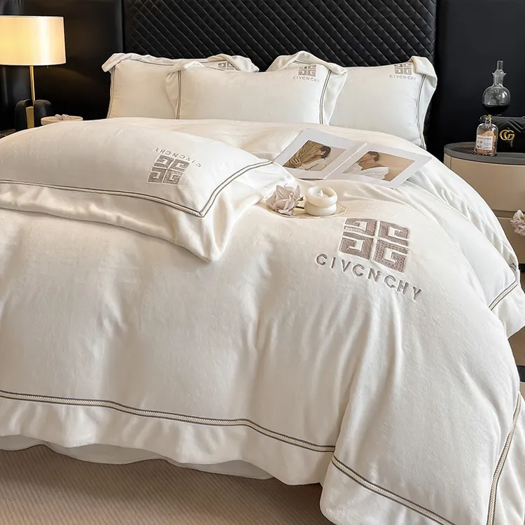 加厚保暖牛奶绒刺绣四件套-梵奢系列加绒