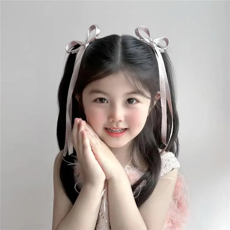 儿童芭蕾风发饰银色女童气质飘带蝴蝶结发夹公主发夹宝宝发卡头饰