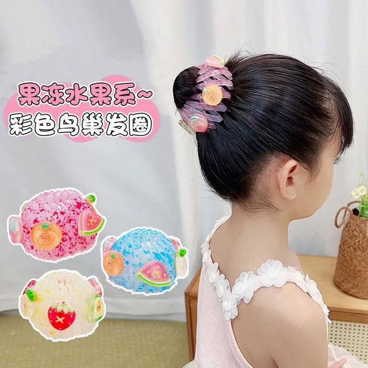 【梦蜜】女童快速丸子头神奇彩色果冻水果系鸟巢发圈花苞丸子盘发器