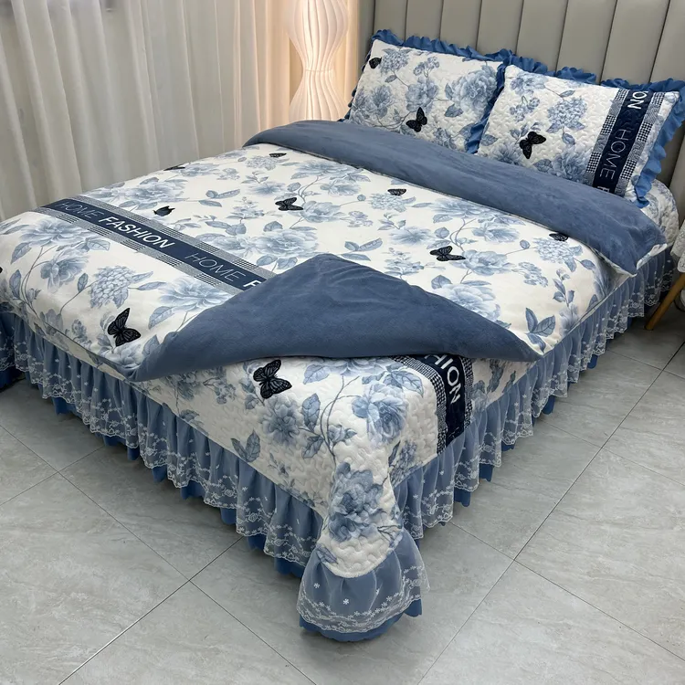 新款床盖牛奶绒四件套加厚被套保暖不掉毛双面绒床裙三件套防静电