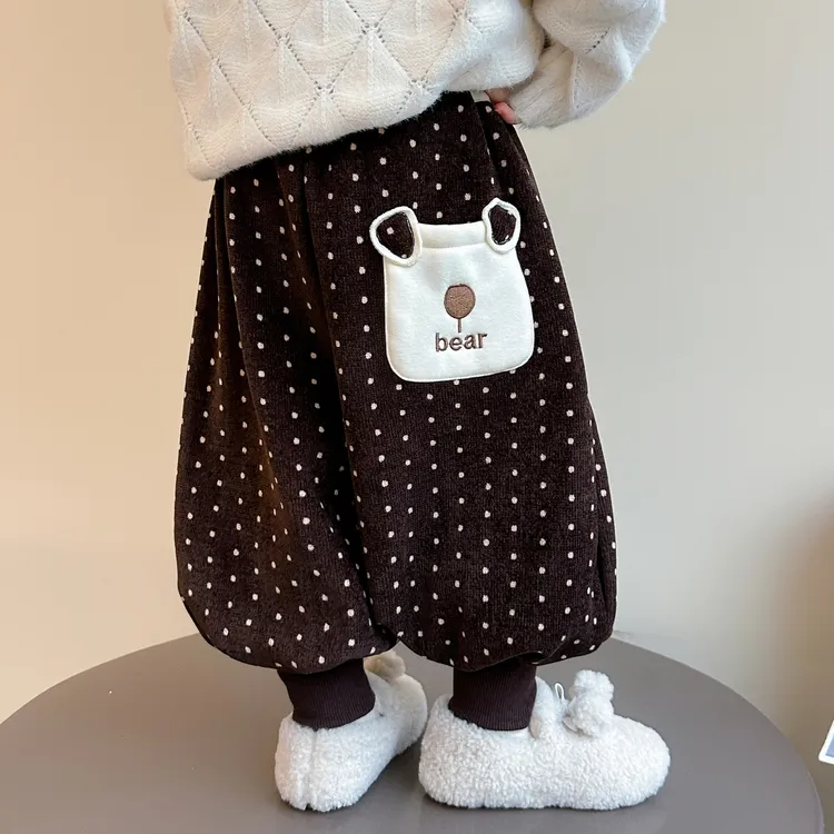 女童加绒裤子儿童一体绒卫裤秋冬装2025新款宝宝加厚保暖裤灯笼裤