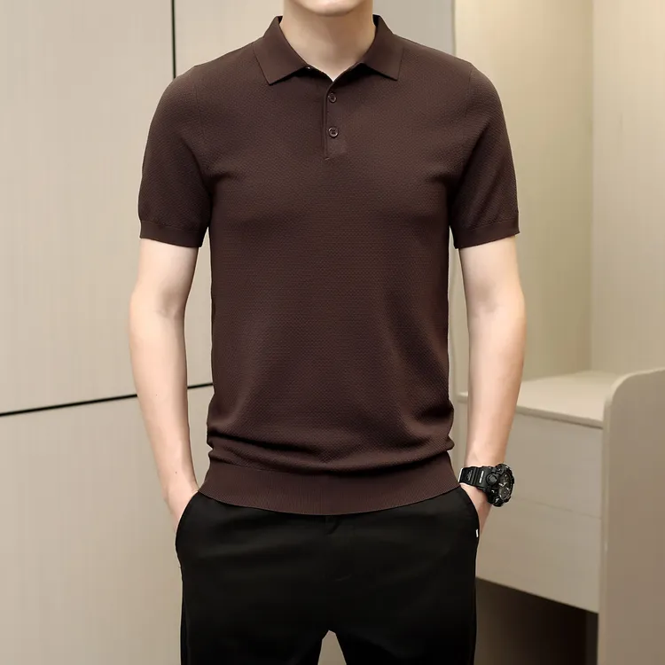 男士POLO衫高品质高质量夏季新款冰丝针织百搭修身潮流针织POLO衫