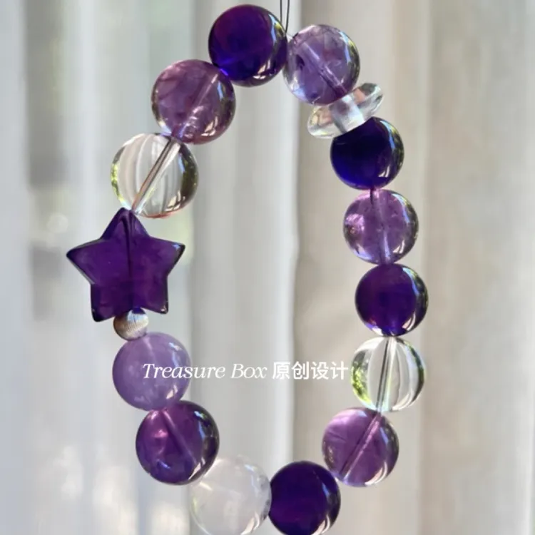 非金属羽毛手链 【紫霞映澈】原创设计水晶手串14mm