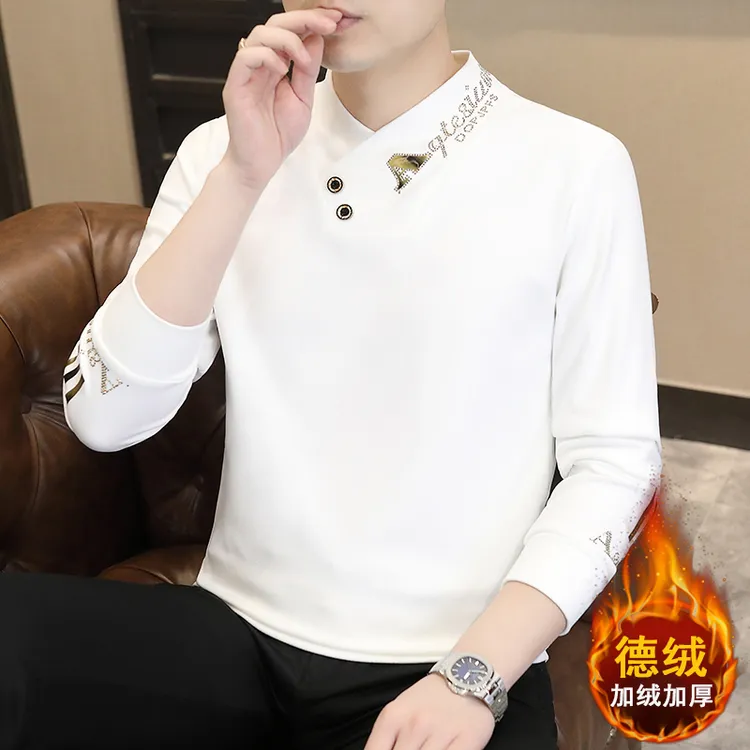 高品质冬季新款德绒卫衣男时尚半高领打底衫修身百搭保暖上衣男装