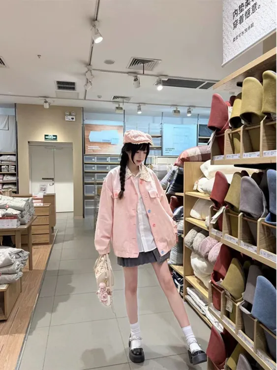 【YiNan】美式高街甜美风夹克2025春秋款宽松多巴胺外套韩版ins