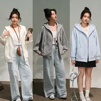 微胖大码早秋新款显瘦百搭宽松连帽拉链款卫衣外套  6985