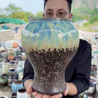 紫砂花盆口16高27（一个美人鱼柴烧黑色