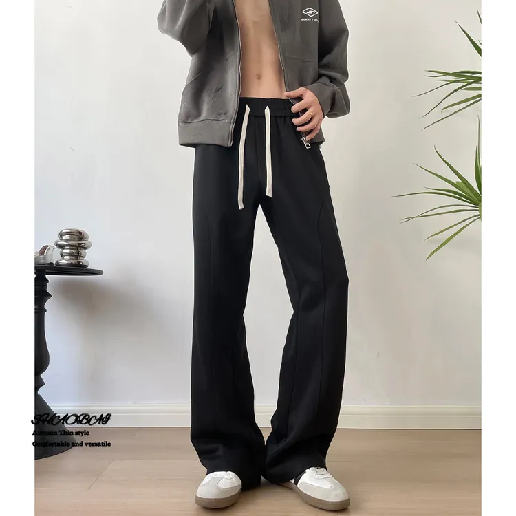 白花灰重磅斜切卫裤男秋季新款美式复古微喇裤子男垂感直筒休闲裤