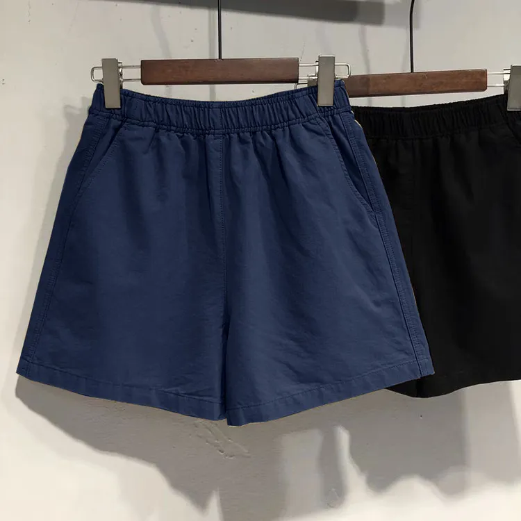 品质韩版棉短裤松紧腰女夏季薄款宽松显瘦工装a字阔腿高腰休闲裤