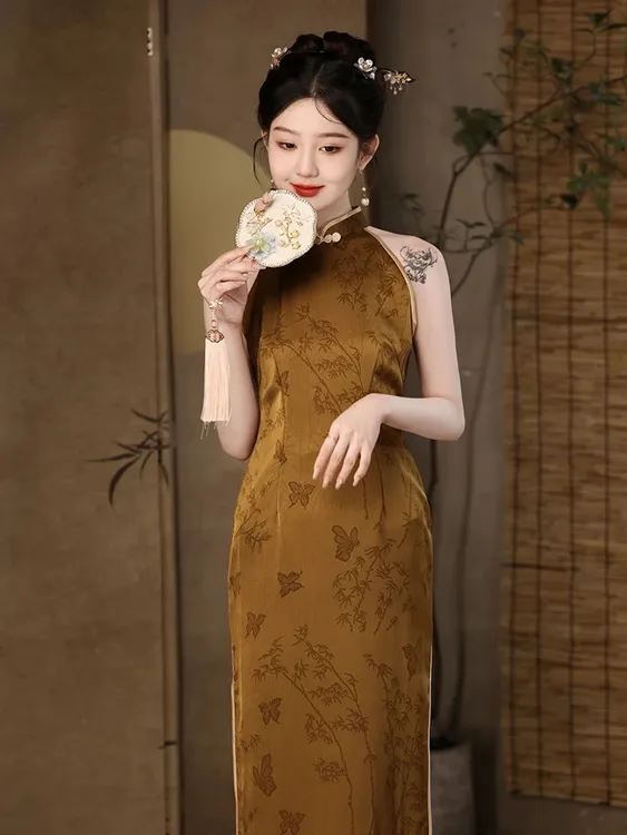 新中式民国风改良旗袍挂脖年轻款气质优雅日常穿