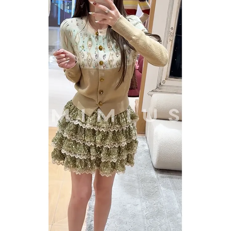 【mimius】P 26早春羊毛混纺重工钉珠针织衫+裙裤 汉服WG12072