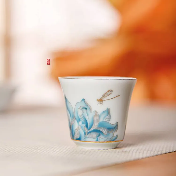 陶瓷茶杯家用描金主人杯中式便携品茗杯茶具个人杯客杯高端茶具
