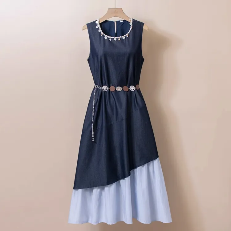 La babite设计感不规则连衣裙女2025夏新款小众钉珠无袖背心裙子