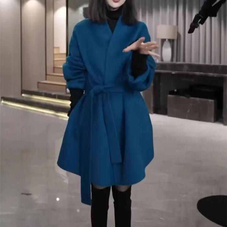 新款简约大气宽松显瘦系带外套纯色大码女装秋冬