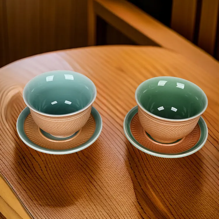 流转千年青瓷手工单杯复古中式陶瓷功夫茶具品茗杯主人杯子杯垫
