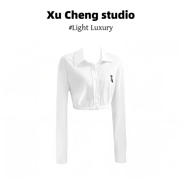 Xu Cheng韩系设计感气质短款衬衫上衣2025早秋季女宽松阔腿裤套装