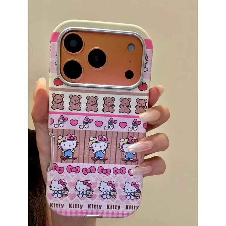 可爱ins小熊滑板猫咪适用iphone17promax苹果15手机壳14p新款电镀