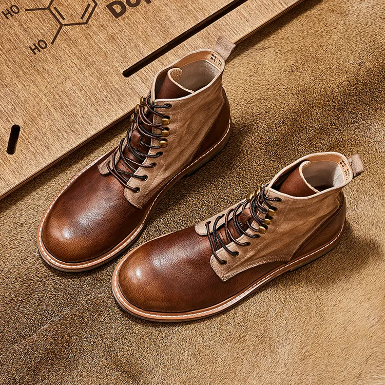 阿美咔叽伞兵靴男士复古工装靴百搭美式英伦风机车靴加绒马丁靴