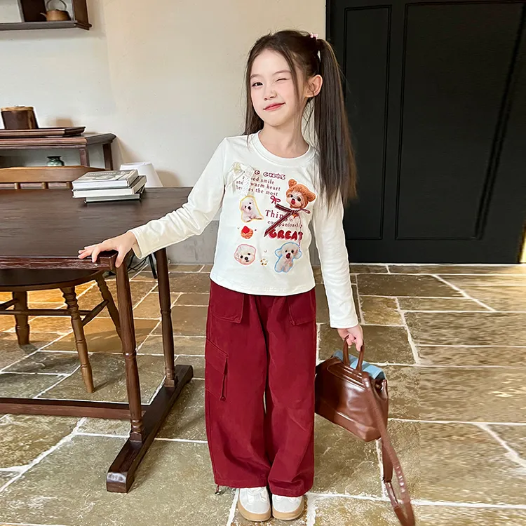 女童春夏季新款2025卡通印花蕾丝蝴蝶结T恤休闲时尚百搭潮流款